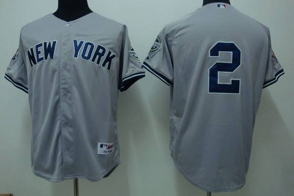 Yankees #2 Derek Jeter Stitched Grey MLB Jersey - Click Image to Close